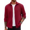 imageCOOFANDY Mens Lightweight Button Down Shirts Long Sleeve Casual Textured Overshirt Regular FitWine Red