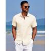 imageCOOFANDY Mens Summer Beach Vacation Shirt Casual Button Down Short Sleeve Shirt Hawaiian Tropical Resort WearBeige