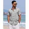 imageCOOFANDY Mens Summer Beach Vacation Shirt Casual Button Down Short Sleeve Shirt Hawaiian Tropical Resort WearPalm Leavesgrey Blue