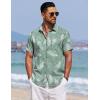 imageCOOFANDY Mens Summer Beach Vacation Shirt Casual Button Down Short Sleeve Shirt Hawaiian Tropical Resort WearSilhouette Leavesgrey Green