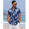 imageCOOFANDY Mens Summer Beach Vacation Shirt Casual Button Down Short Sleeve Shirt Hawaiian Tropical Resort WearTropical Flowers Navy Blue