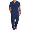 imageCOOFANDY Mens 2 Piece Casual Beach Outfits Short Sleeve Button Down Shirts Summer Loose Pant Sets Vacation Walking OutfitsNavy Blue