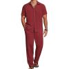 imageCOOFANDY Mens 2 Piece Casual Beach Outfits Short Sleeve Button Down Shirts Summer Loose Pant Sets Vacation Walking OutfitsWine Red