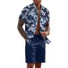 imageCOOFANDY Mens 2 Piece Summer Beach Outfits Tropical Short Sleeve Button Down Shirts and Shorts Hawaiian Vacation SetsNavy White Flower
