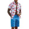 imageCOOFANDY Mens 2 Piece Summer Beach Outfits Tropical Short Sleeve Button Down Shirts and Shorts Hawaiian Vacation SetsPink Blue Leaf