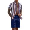 imageCOOFANDY Mens 2 Piece Summer Beach Outfits Tropical Short Sleeve Button Down Shirts and Shorts Hawaiian Vacation SetsStripe