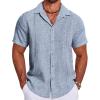 imageCOOFANDY Mens Cuban Guayabera Summer Beach Short Sleeve Casual Vacation Wedding ShirtGreyblue