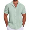 imageCOOFANDY Mens Cuban Guayabera Summer Beach Short Sleeve Casual Vacation Wedding ShirtLight Green