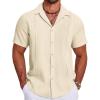 imageCOOFANDY Mens Cuban Guayabera Summer Beach Short Sleeve Casual Vacation Wedding ShirtLight Khaki
