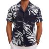 imageCOOFANDY Mens Hawaiian Short Sleeve Shirt Tropical Vacation Essential Casual Button Down Summer Beach ShirtsWhite Leavesblack Print