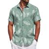 imageCOOFANDY Mens Summer Beach Vacation Shirt Casual Button Down Short Sleeve Shirt Hawaiian Tropical Resort WearSilhouette Leavesgrey Green