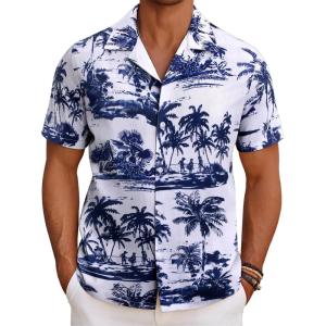imageCOOFANDY Mens Hawaiian Short Sleeve Shirt Tropical Vacation Essential Casual Button Down Summer Beach ShirtsBlack Coconut Treewhite