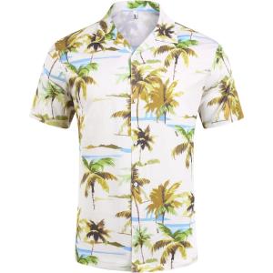 imageCOOFANDY Mens Hawaiian Short Sleeve Shirt Tropical Vacation Essential Casual Button Down Summer Beach ShirtsGreen Coconut Treewhite