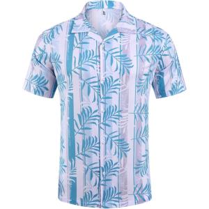 imageCOOFANDY Mens Hawaiian Short Sleeve Shirt Tropical Vacation Essential Casual Button Down Summer Beach ShirtsGreen Leaveswhite