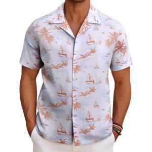 imageCOOFANDY Mens Hawaiian Short Sleeve Shirt Tropical Vacation Essential Casual Button Down Summer Beach ShirtsYellow Palm Leafwhite