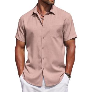 imageCOOFANDY Mens Summer Beach Vacation Shirt Casual Button Down Short Sleeve Shirt Hawaiian Tropical Resort WearAdusty Rose