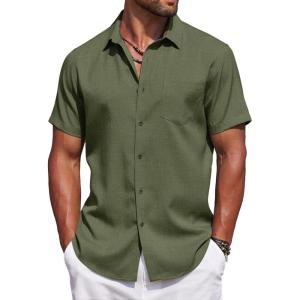 imageCOOFANDY Mens Summer Beach Vacation Shirt Casual Button Down Short Sleeve Shirt Hawaiian Tropical Resort WearArmy Green