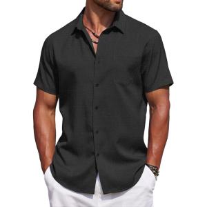imageCOOFANDY Mens Summer Beach Vacation Shirt Casual Button Down Short Sleeve Shirt Hawaiian Tropical Resort WearBlack
