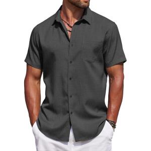 imageCOOFANDY Mens Summer Beach Vacation Shirt Casual Button Down Short Sleeve Shirt Hawaiian Tropical Resort WearDark Grey