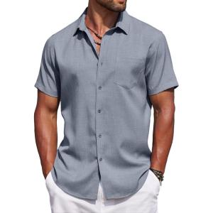 imageCOOFANDY Mens Summer Beach Vacation Shirt Casual Button Down Short Sleeve Shirt Hawaiian Tropical Resort WearGrey Blue