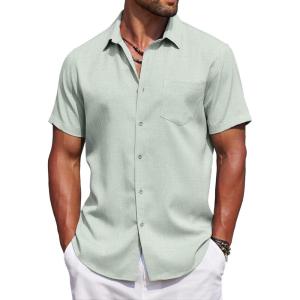 imageCOOFANDY Mens Summer Beach Vacation Shirt Casual Button Down Short Sleeve Shirt Hawaiian Tropical Resort WearGrey Green