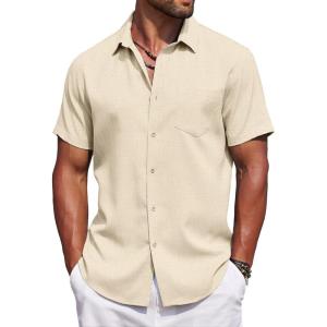 imageCOOFANDY Mens Summer Beach Vacation Shirt Casual Button Down Short Sleeve Shirt Hawaiian Tropical Resort WearKhaki