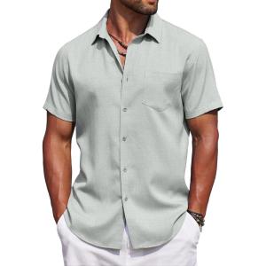 imageCOOFANDY Mens Summer Beach Vacation Shirt Casual Button Down Short Sleeve Shirt Hawaiian Tropical Resort WearLight Green