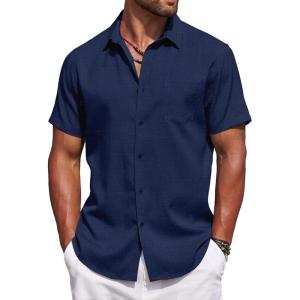 imageCOOFANDY Mens Summer Beach Vacation Shirt Casual Button Down Short Sleeve Shirt Hawaiian Tropical Resort WearNavy Blue