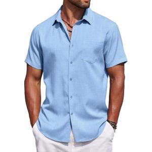 imageCOOFANDY Mens Summer Beach Vacation Shirt Casual Button Down Short Sleeve Shirt Hawaiian Tropical Resort WearSky Blue