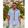 imageCOOFANDY Mens Button Down Shirt Short Sleeve Casual Shirts for Summer Beach Vacation ShirtsClear Blue