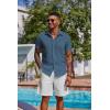 imageCOOFANDY Mens Button Down Shirts Short Sleeve Casual Summer Shirts Beach Wedding Shirt with PocketGrey Blue