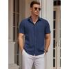 imageCOOFANDY Mens Casual Button Down Shirts Short Sleeve Business Shirts Lightweight Wrinkle Free Dress ShirtsDark Blue