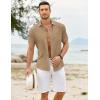 imageCOOFANDY Mens Casual Button Down Shirts Short Sleeve Textured Shirt Summer Untucked Vacation Beach Wedding ShirtsKhaki