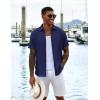 imageCOOFANDY Mens Casual Button Down Shirts Short Sleeve Textured Shirt Summer Untucked Vacation Beach Wedding ShirtsNavy