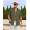 imageCOOFANDY Mens Cotton Linen Shirts Casual Beach Shirts Short Sleeve Button Down Shirts Summer Vacation ShirtsArmy Green