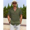 imageCOOFANDY Mens Cotton Linen Shirts Casual Beach Shirts Short Sleeve Button Down Shirts Summer Vacation ShirtsArmy Green