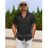 imageCOOFANDY Mens Cotton Linen Shirts Casual Beach Shirts Short Sleeve Button Down Shirts Summer Vacation ShirtsBlack
