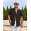 imageCOOFANDY Mens Cotton Linen Shirts Casual Beach Shirts Short Sleeve Button Down Shirts Summer Vacation ShirtsBlack
