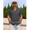 imageCOOFANDY Mens Cotton Linen Shirts Casual Beach Shirts Short Sleeve Button Down Shirts Summer Vacation ShirtsDark Gray