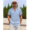 imageCOOFANDY Mens Cotton Linen Shirts Casual Beach Shirts Short Sleeve Button Down Shirts Summer Vacation ShirtsLight Blue