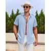 imageCOOFANDY Mens Cotton Linen Shirts Casual Beach Shirts Short Sleeve Button Down Shirts Summer Vacation ShirtsLight Blue