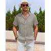 imageCOOFANDY Mens Cotton Linen Shirts Casual Beach Shirts Short Sleeve Button Down Shirts Summer Vacation ShirtsLight Gray