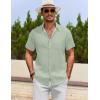 imageCOOFANDY Mens Cotton Linen Shirts Casual Beach Shirts Short Sleeve Button Down Shirts Summer Vacation ShirtsLight Green