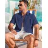 imageCOOFANDY Mens Cotton Linen Shirts Casual Beach Shirts Short Sleeve Button Down Shirts Summer Vacation ShirtsNavy Blue