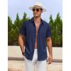 imageCOOFANDY Mens Cotton Linen Shirts Casual Beach Shirts Short Sleeve Button Down Shirts Summer Vacation ShirtsNavy Blue
