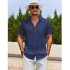 imageCOOFANDY Mens Cotton Linen Shirts Casual Beach Shirts Short Sleeve Button Down Shirts Summer Vacation ShirtsNavy Blue