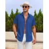 imageCOOFANDY Mens Cotton Linen Shirts Casual Beach Shirts Short Sleeve Button Down Shirts Summer Vacation ShirtsRoyal Blue