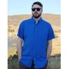 imageCOOFANDY Mens Cotton Linen Shirts Casual Beach Shirts Short Sleeve Button Down Shirts Summer Vacation ShirtsRoyal Blue