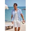 imageCOOFANDY Mens Short Sleeve Button Down Shirt Casual Linen Shirts Summer Beach Vacation Shirt with PocketClear Blue