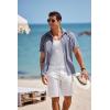 imageCOOFANDY Mens Short Sleeve Button Down Shirt Casual Linen Shirts Summer Beach Vacation Shirt with PocketDark Blue Grey
